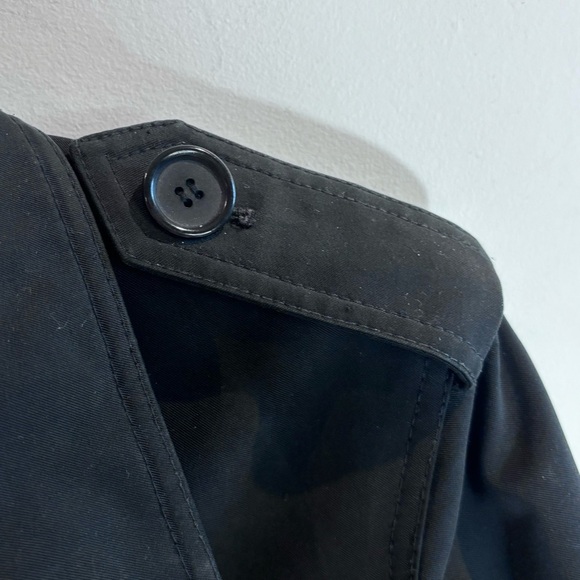 THEORY Sz M Canvas Pointy Lapel Double Breasted Lined Pockets Trench Coat Jacket - Picture 6 of 12